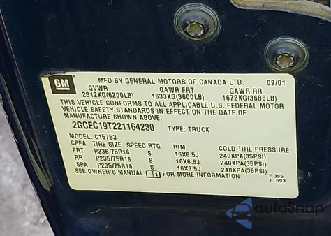 2002 Chevrolet Silverado 1500 Ls from USA, damaged, VIN 2GCEC19T221164230